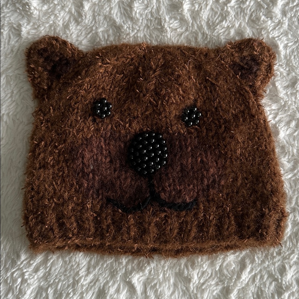 San Diego Hat Company brown bear hat kids 4-6 years girls winter hat beaded cute